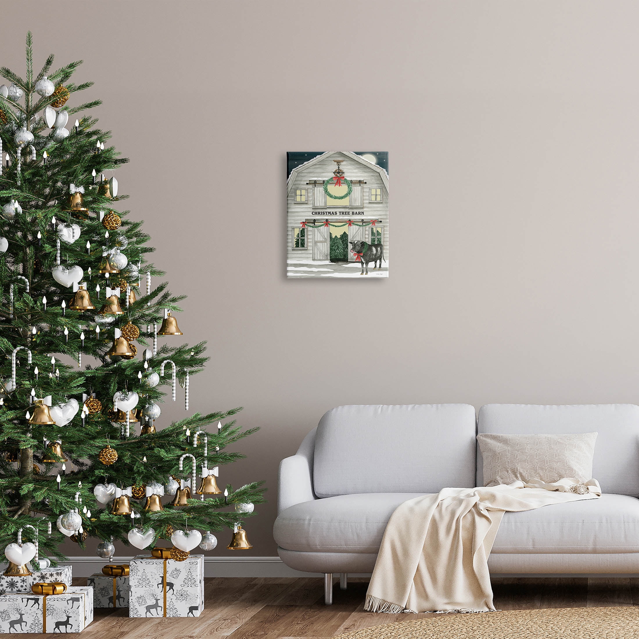 Christmas Tree Barn Rural Countryside Holiday Graphic Art Gallery Wrapped Canvas Print Wall Art