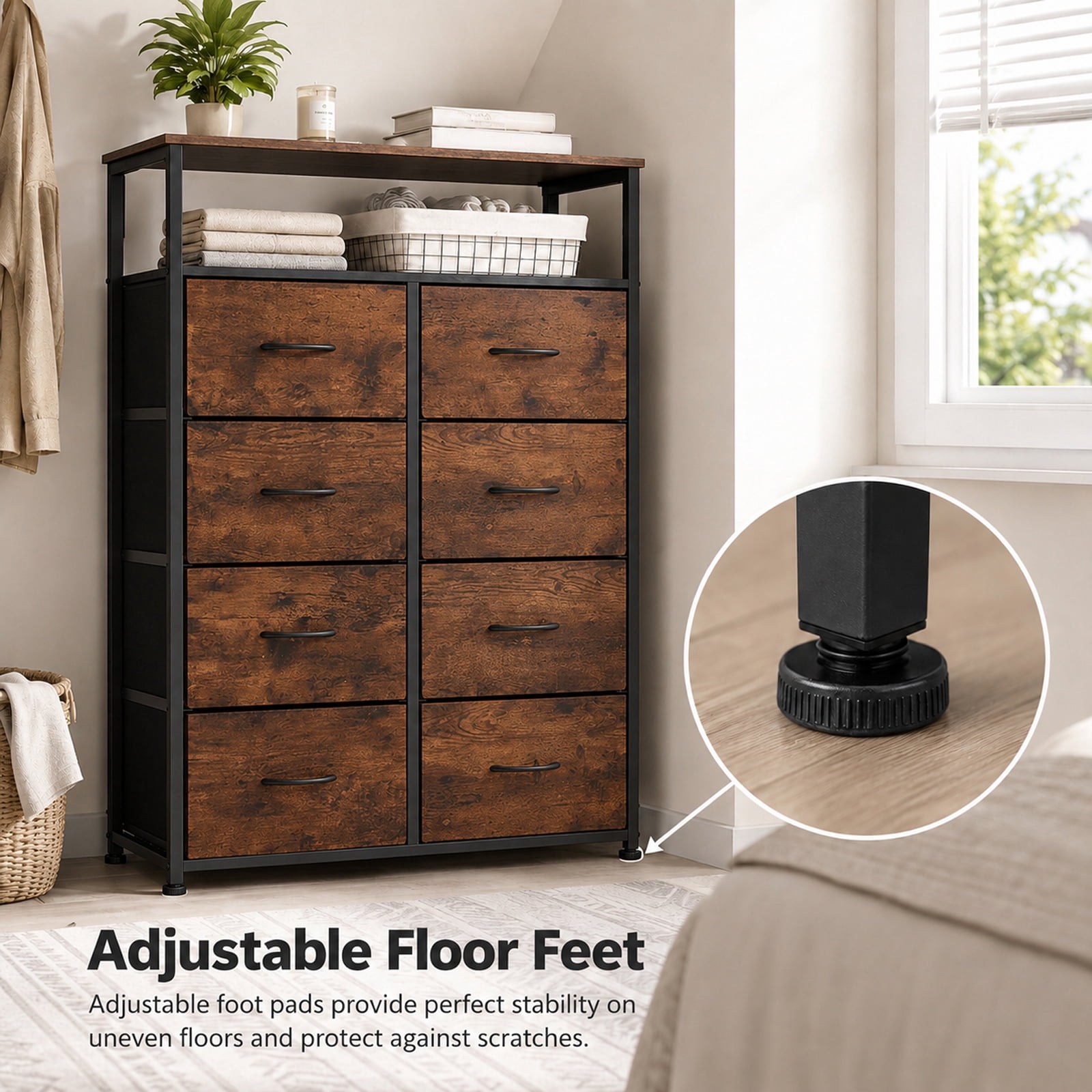 Alvantor 8-Drawer Fabric Dresser with Open Shelf, Chest of Drawers, Steel, MDF, Storage Organizer Unit, Closet, Entryway