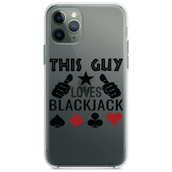 DistinctInk Clear Shockproof Hybrid Case for iPhone 12 / 12 PRO (6.1" Screen) - TPU Bumper Acrylic Back Tempered Glass Screen Protector - This Guy Loves Blackjack