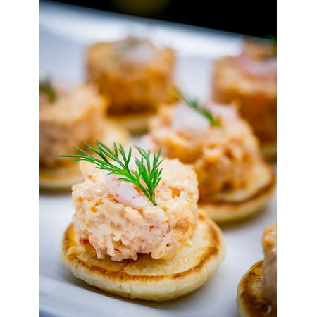 Canvas Print Shrimp Food Cocktail Dill Blinis Canape Stretched Canvas 10 x