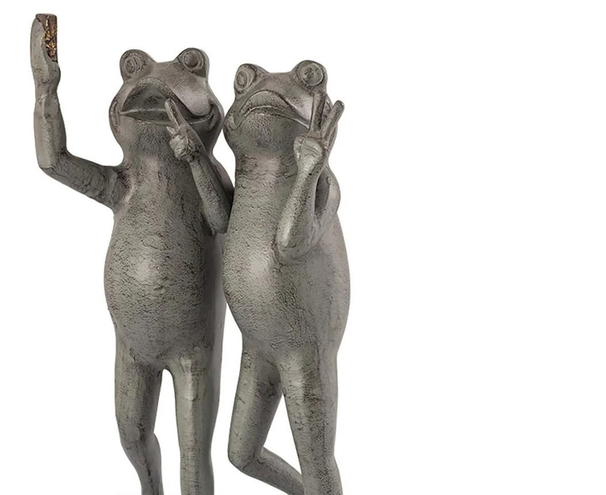 Selfie Frog Friends Verdigris Green Metal Garden Sculpture