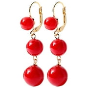 GYUJNB Mother Day Earrings Red Pearl Pendant Ear Hook Temperament Fresh Everything Matching Pearl Earrings Long Earrings To Modify The Face Shape Earrings for Women Trendy