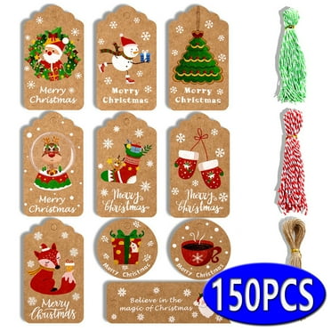 100 Large Gift Tags for Christmas with Ribbon Tie Strings 10 Glitter ...