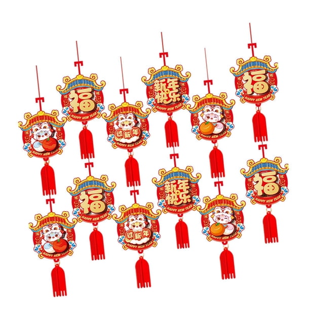 12 piezas de adornos colgantes de año Nuevo chino, colgantes de año Nuevo chino, decoraciones del Festival de Primavera para inauguración de la casa, Estilo B
