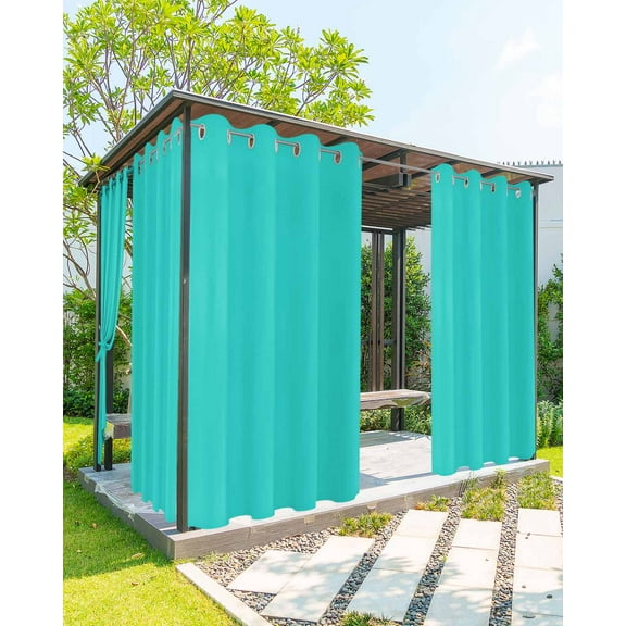 Outdoor Curtains for Patio Aqua Green Solid Color Waterproof Privacy Outside Curtains with Tiebacks Grommet Top Pergola Curtains for Porch Cabana Gazebo 2 Panels, 54x84 inch