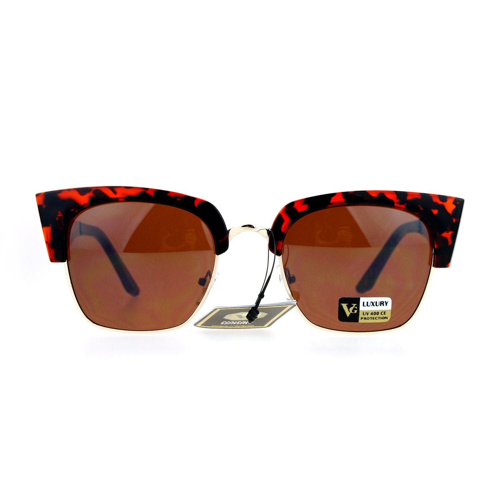 VG Eyewear Squared Futuristic Cat Eye Half Rim Sunglasses Tortoise Brown