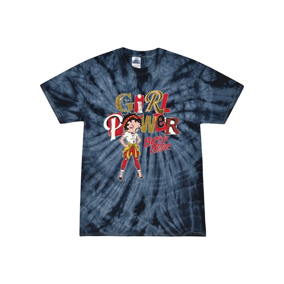 Wild Bobby Betty Boop Winking Girl Power Femenist Betty Boop Tie-Dye T-Shirt, Spider Navy, Large