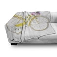 thumbnail image 3 of Vintage Soft Flannel Fleece Throw Blanket, Watercolor Style Effect Bicycle Leaves and Flowers in the Basket Pattern, Cozy Plush for Indoor and Outdoor Use, 50" x 60", White and Yellow, by Ambesonne, 3 of 6
