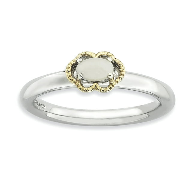 925 Sterling Silver 14k White Agate Stackable Ring Stone Gemstone Natural