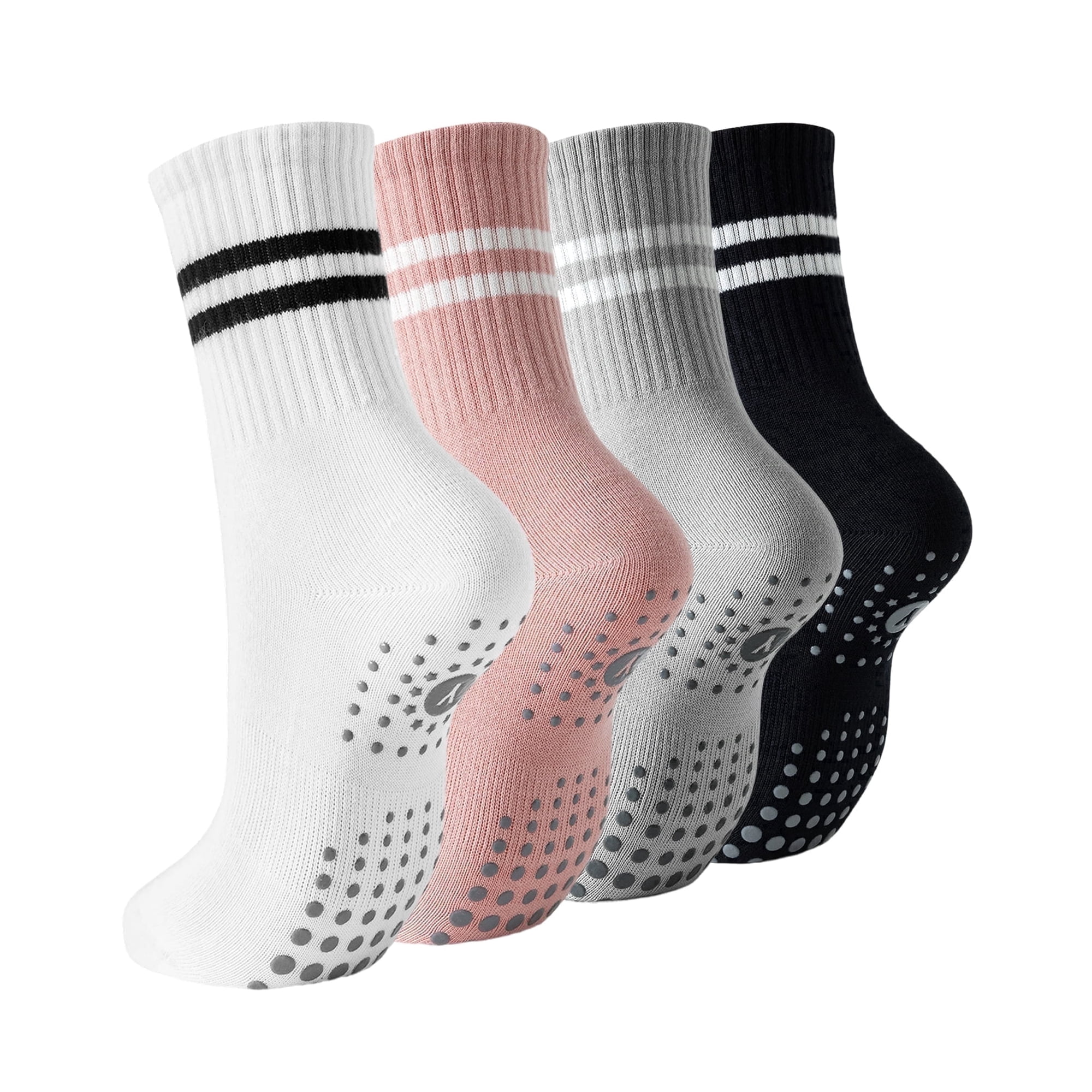 Yawlsow 4 Pairs Pilates Grip Socks for Women, Yoga Grippy Socks for Barre, Hospital, Gym Workout