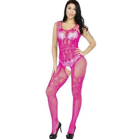Generic Sexy Lingerie Sexy Fishnet Clothes Hollowed-out and Crotchless Free off Mesh Bodysuit Fishnet Clothes Stockings Jacquard Fishnet Clothes Mesh Stockings