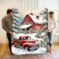 thumbnail image 2 of [] 1 Vintage Red Truck  Snow Scene Throw Blanket - Cozy, Lightweight Polyester Flannel, Ideal for Holiday Decor, Machine Washable, All-Season Comfort, 2 of 9