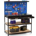 thumbnail image 1 of Costway 48" x 24" Workbench Heavy-Duty WorkTable with 3 PCs Pegboard Drawer & Shelves Navy, 1 of 10