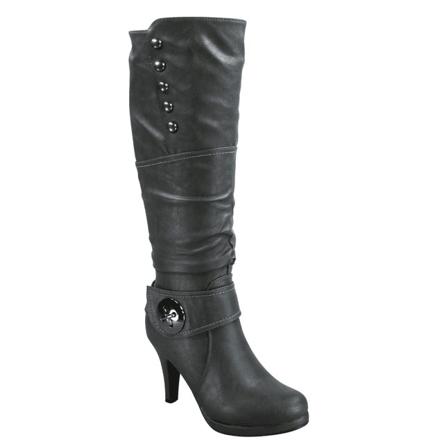 Bottes Mode Décontractées pour Femmes à Talons, Hauteur Genou, à Plateforme, Fermeture Éclair Latérale, Boucle, Robe, Chaussures ( Gris, 8)