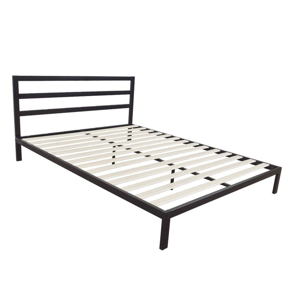 Iron Bed Frame, Tall Heavy-Duty Steel Slats, Head Support/Bed Frame/Platform Bed, Queen Size Black