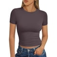 thumbnail image 2 of Stralyhd Womens Shirts Short Sleeve Cute Crop Tops 2026 Summer Fashion Tees Slim Fit Going Out Crew Neck T-Shirt Dark Purple S, 2 of 6