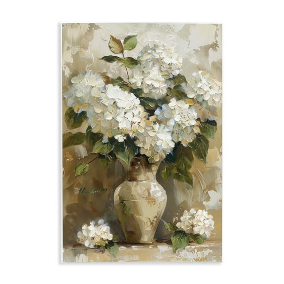 Stupell Industries Vintage White Hydrangeas Plants & Flowers Painting Unframed Art Print Wall Art, 10 x 15