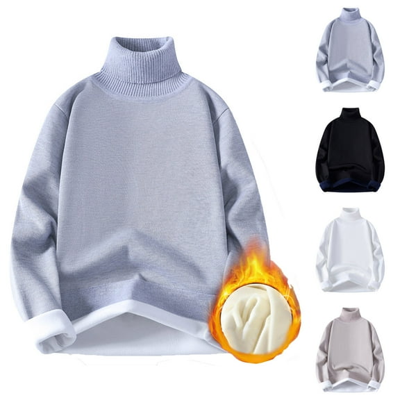 Maqroz Mens Fleeced Lined Sweaters Long Sleeve Turtleneck Sweater Fashion Solid Color Pullovers Plus Size Casual Loose Pullover Fall Winter Warm Top