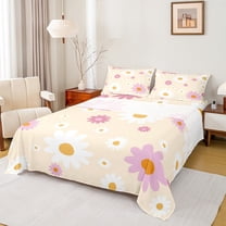 Feelyou Princess Groovy Flower Twin Sheet Sets, Cartoon Daisy Floral Twin Fitted Sheet, Teens Kids Girls Women Flat Sheet, Luxury Bedroom Decor, 3 Pieces