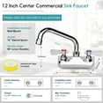 thumbnail image 4 of Commercial Sink Faucet 12" Swivel Spout, Wall Mount Kitchen Hand Sink Faucet with 4 Inch Center, 1/2" NPT Male Inlet, Brass Constructed & Chrome Polished, Dual Lever Handles, 4 of 16