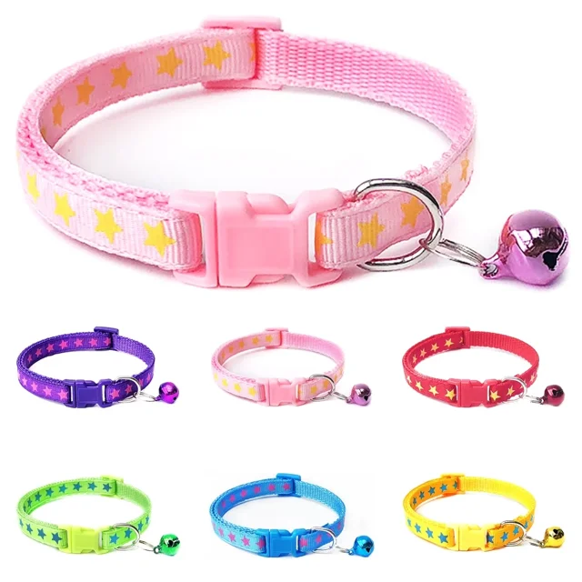 Collier pour Chat Pentagramme et Réfléchissant avec Cloche Collier de Base pour Chien Boucle Réglable en Polyester Collier Ou Ceintures de Sécurité pour Chat Chien