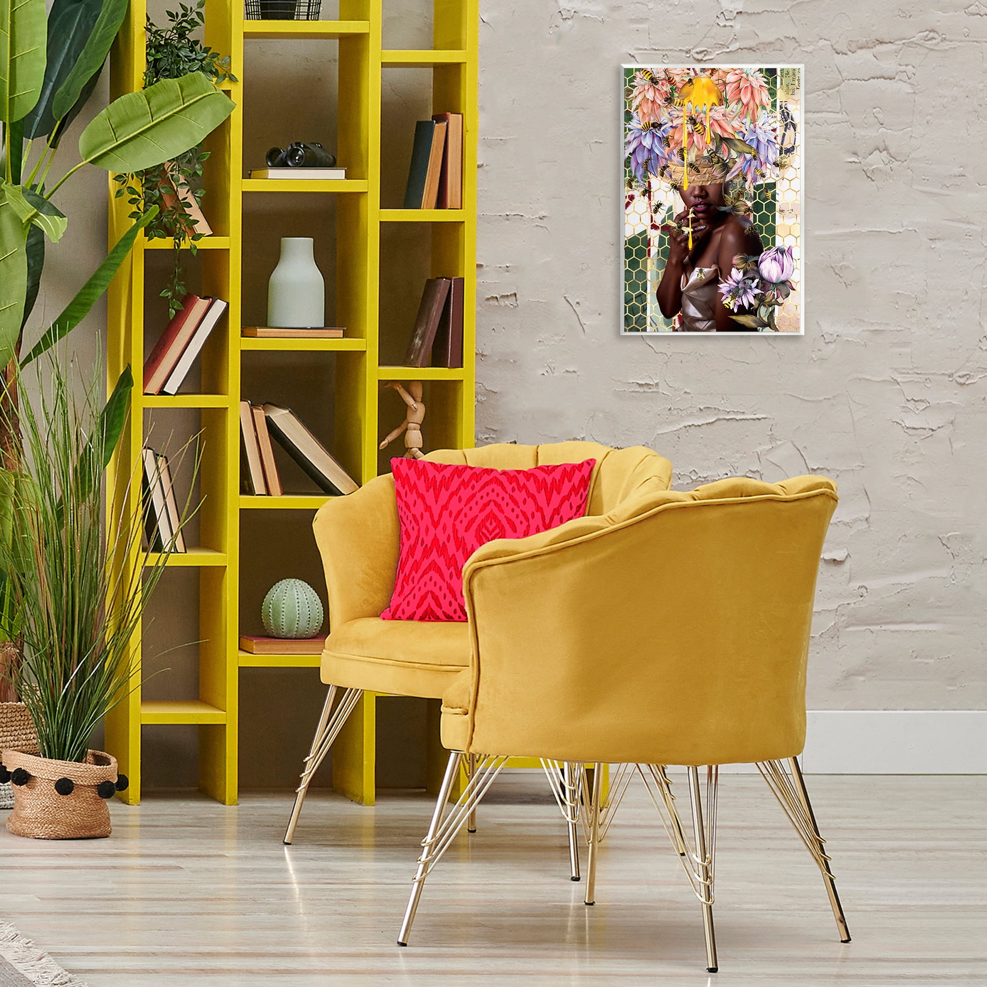 Stupell Industries Glam & Honeycomb Queen Bee Abstract Painting Unframed Art Print Wall Art, 13 x 19