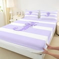 thumbnail image 4 of Homewish Monogrammed Bling J Twin Sheet Sets, Cool Girls Bowknot Twin Fitted Sheet, Purple White Stripes Flat Sheet, Lightweight Room Decor, 3 Pieces, 4 of 7