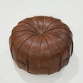 thumbnail image 3 of BBH Homes Handmade Brown Leather Pouf Ottoman Round Shape BBBACPF0027, 3 of 9