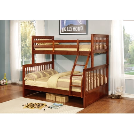 Twin Over Full Size Walnut Finish Wood Slat Bunk Bed (Bunkbed)