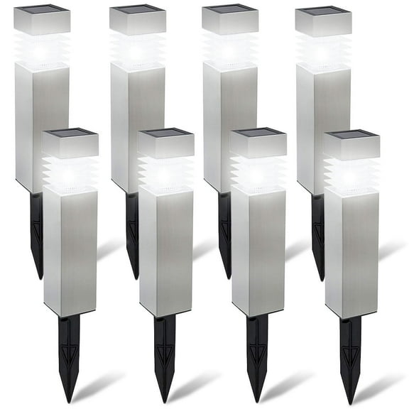 Morvat LED Stainless Steel Outdoor Landscape Yard Pathway Solar Lights, 8 Pack