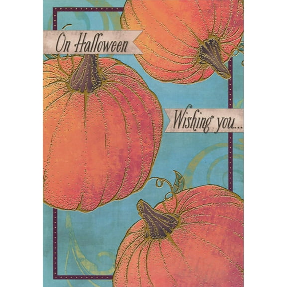 Designer Greetings Three Large Pumpkins with Gold Foil Trim Halloween Card