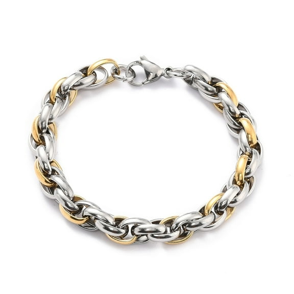 304 Stainless Steel Rope Chain Bracelet Two-tone Bracelet Golden & Stainless Steel Color 7-5/8 inch