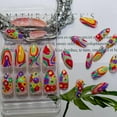 thumbnail image 4 of Medium Almond Press on Pink False Nails with Rainbow Swirls Flower Pattern Designs - French Tips, Summer Acrylic Stick on Nails Artificial Glue on - 24 Pcs, 4 of 6
