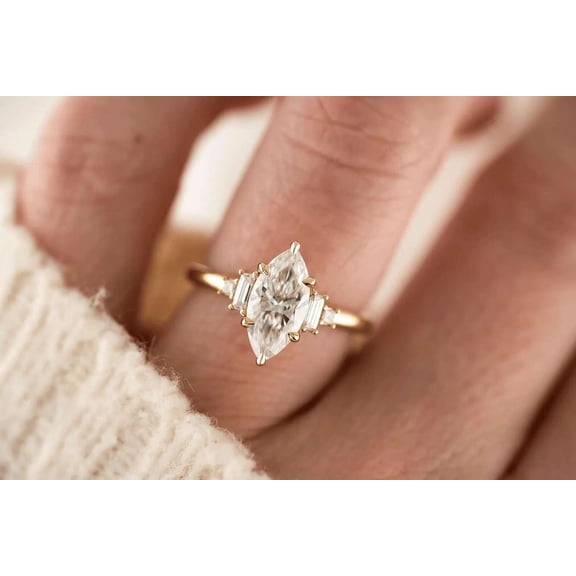 vylahjewellery Unique Marquise Cut Moissanite Diamond Ring Cluster Engagement Ring 14K Solid Gold Floral Anniversary Ring Vintage Style Bridal Wedding Gift Ring