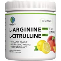 BlueEarth Company L-Arginine 5000mg, L-Citrulline 2000mg Supplement Powder, Nitric Oxide, Blood Pressure Support, Heart Health, Cardiovascular, Peach Lemonade 30 Servings