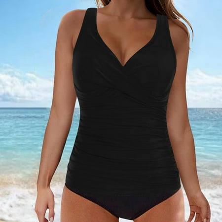 Bestselling  Women s Solid Bikini Swimsuit  Push-Up Padded  Sleeveless  Blouse Sets  Beachwear  for Summer  Supportive Bra  Quick Dry  Fashionable  One Piece Swimsuit | Sopatenor  Black M