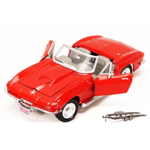 Diecast Car & Trailer Package - 1967 Chevy Corvette, Red - Showcasts 73224 - 1/24 scale Diecast Model Toy Car w/Trailer