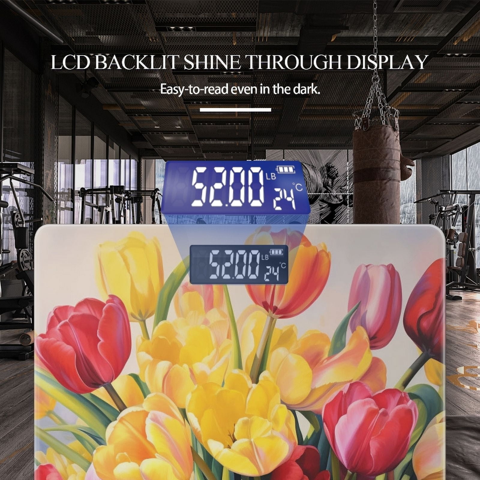 Digital Bathroom Scale with Large LCD Display,High Capacity Scale 400 lbs High Precision body fat scale-Bouquet Of Tulips In Colorful