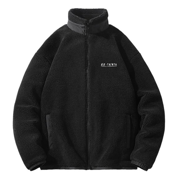 JTieacloth Men's Jacket Male Patchwork Jacket Outerwear Teddy With Stand Up Collar Winter Jacket Sweat Jacket With Zip Black