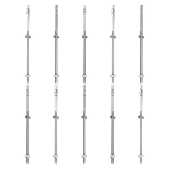 Uxcell 10Pcs Wedge Anchors, 1/4" x 6" Stainless Steel Concrete Anchors Bolts, Heavy Duty Standard Fastener for Cement Wall Base Bracket