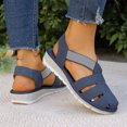 thumbnail image 4 of Rokment Women's Comfortable Closed Toe Wedge Gladiator Walking Sandals Summer Fall Stylish Casual Openwork Elastic Ankle Strap Platform Slingback Dressy Fisherman Shoes Blue Size 8.5, 4 of 7