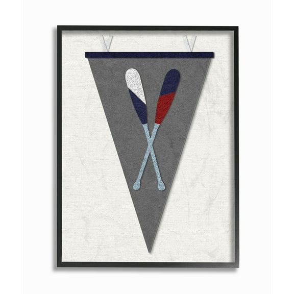 The Kids Room by Stupell Pennant Oars Fabric Collage Gray Framed Giclee Texturized Art, 11 x 1.5 x 14