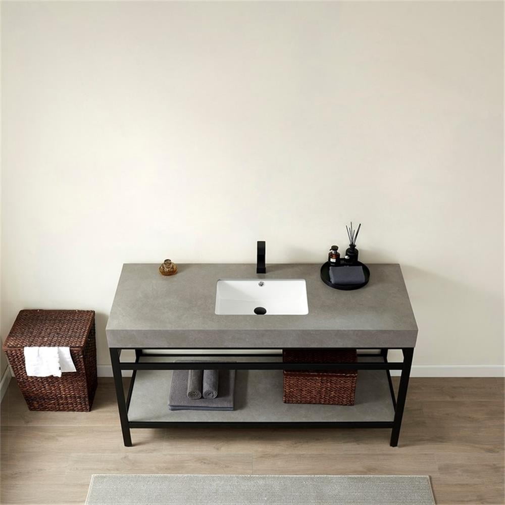 Funes 60" Single Sink Bathroom Vanity in Matte Black Frame Gray Top No Mirror