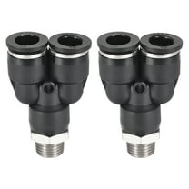 Push To Connect Fittings Y Type Tube Connect 10mm OD x 1/4PT Male Thread Tube Fittings Push Lock Black 2Pcs