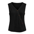 thumbnail image 4 of Craaazy Womens Sleeveless Tank Tops Plus Size Solid Color Loose V Neck Sleeveless Button Down Shirts, Unique Diagonal Buttons Sleeveless Tops for Daily Wear Outfits, 4 of 9