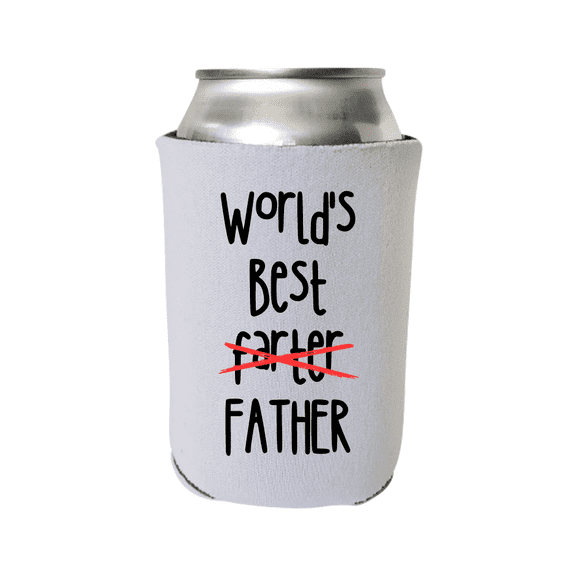 Father's Day Can Cooler, World's Best Farter "Father", Happy Father's Day, Dad's Can Coolie Gift, Beer Hugger Gift (White)