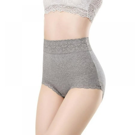 

2-Pack Women High Waist Cotton Panties Solid Lace Briefs Belly Lifting Hip Cotton Elastic Underpants Full Coverage Soft Panties