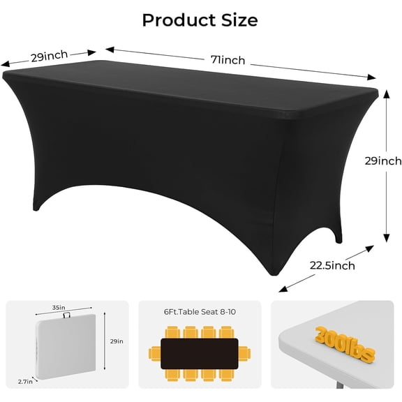 6ft Folding Table with Black Table Cloth Indoor, Foldable Desk with HDPE Tabletop, Safety Locks, Easy to Carry and Store, No-Assembly Outdoor Camping Table for Dining, Party, Picnic, White