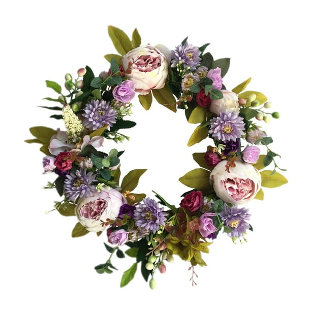 Guirnalda de puerta Colcomx Flores de peonía Púrpura 40cm