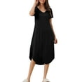 thumbnail image 2 of INSPIRE CHIC Women's Mother's Day Nightgown V Neck Short Sleeve Long Nightshirt Spring Summer Lounge Dress with Pocket M Black, 2 of 6